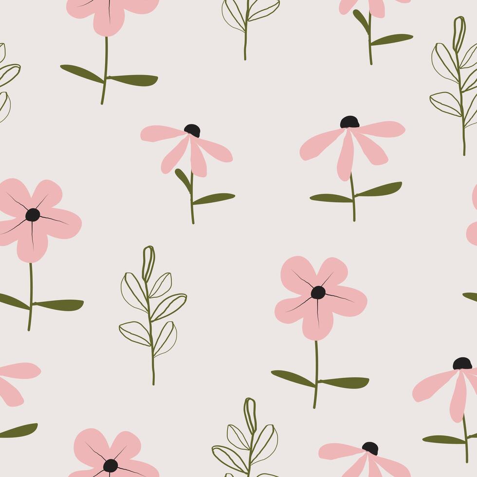 Seamless cute elegant abstract flowers pattern background vector