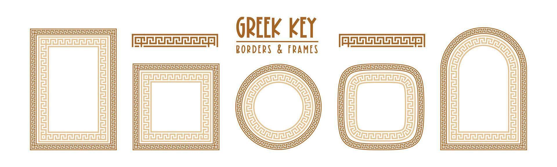Greek key pattern, seamless borders collection. Decorative ancient meander, greece border ornament set with repeated geometric motif vector