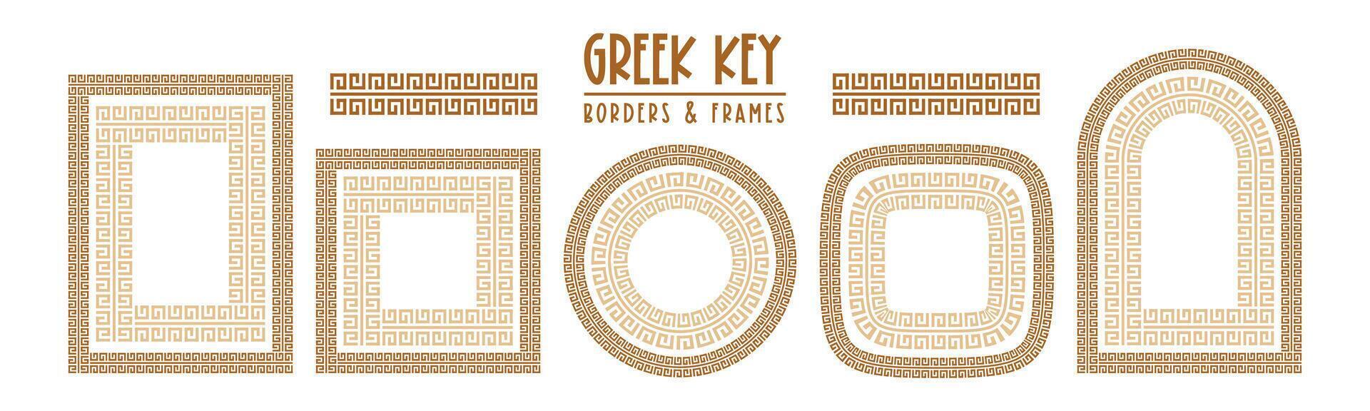 Greek key pattern, seamless borders collection. Decorative ancient meander, greece border ornament set with repeated geometric motif vector