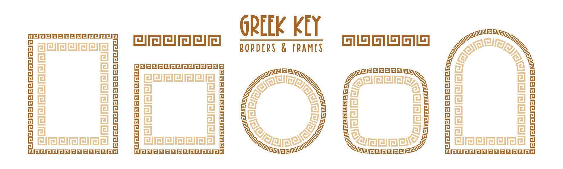 Greek key pattern, seamless borders collection. Decorative ancient meander, greece border ornament set with repeated geometric motif vector