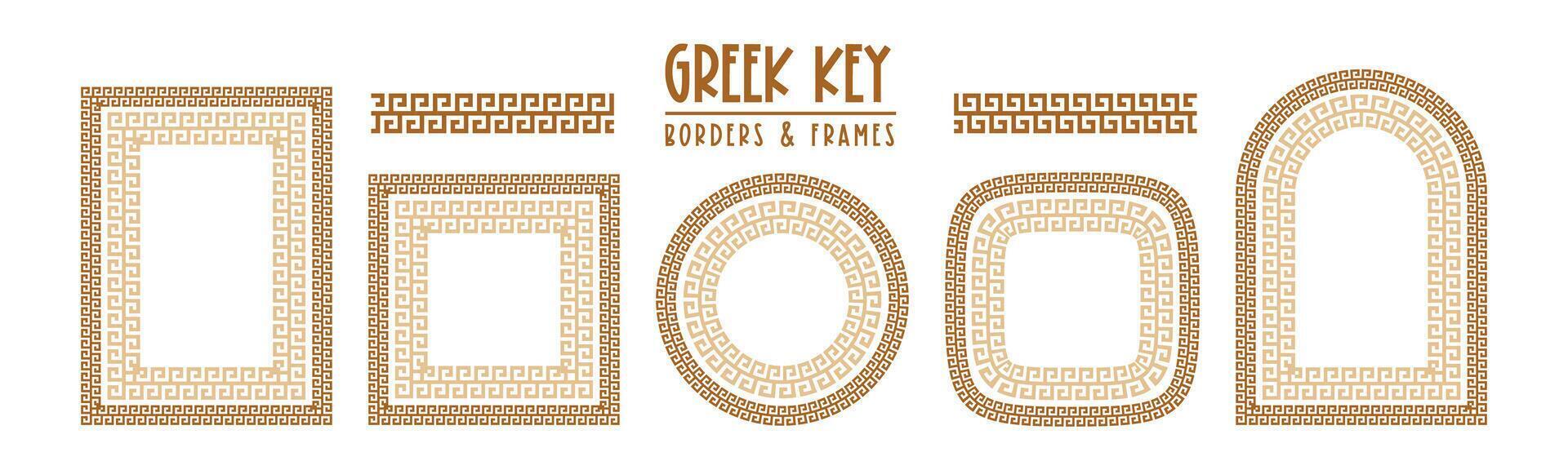 Greek key pattern, seamless borders collection. Decorative ancient meander, greece border ornament set with repeated geometric motif vector