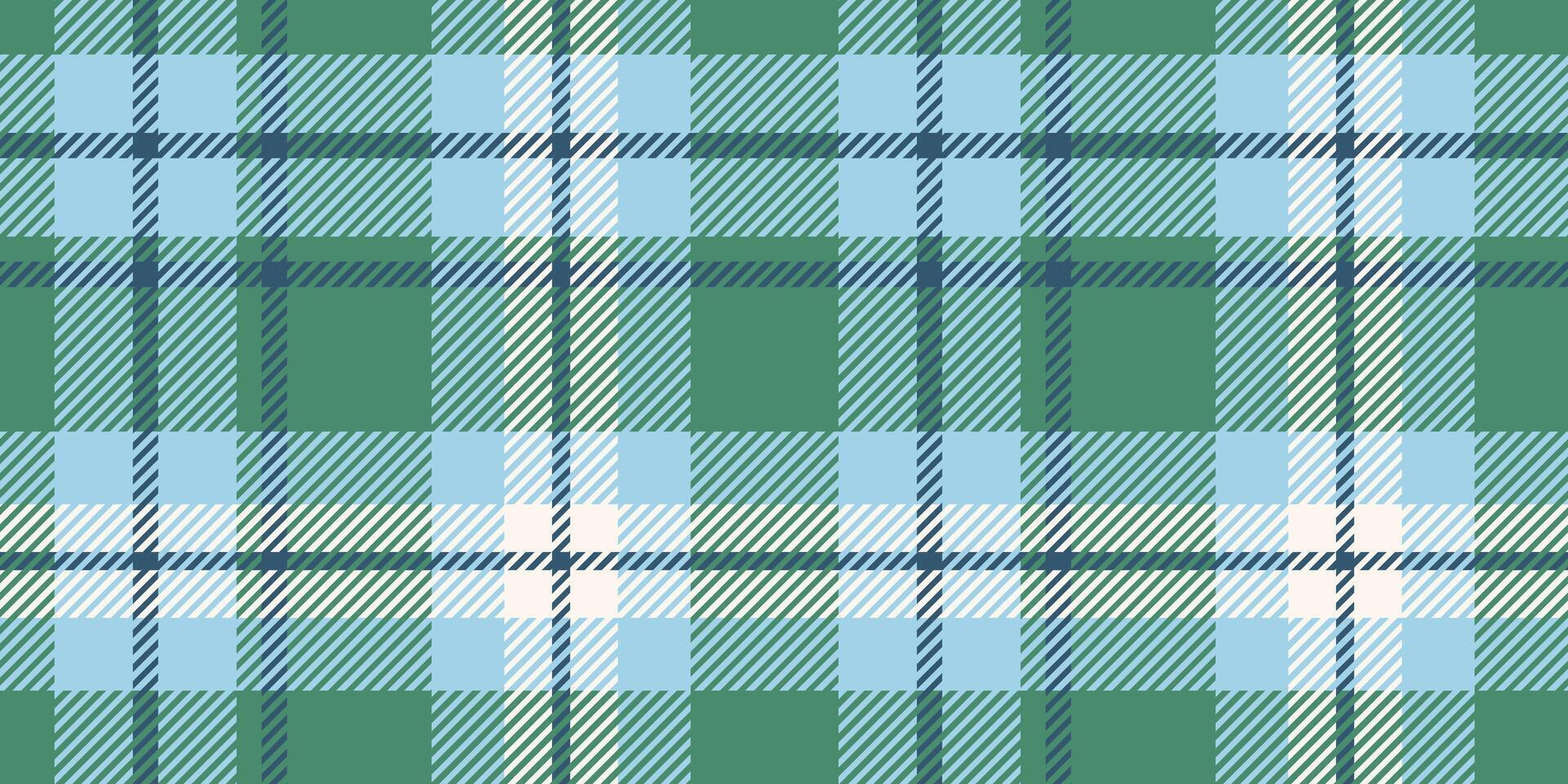 Classic and stylish blue, green, and white tartan pattern with intersecting lines. vector