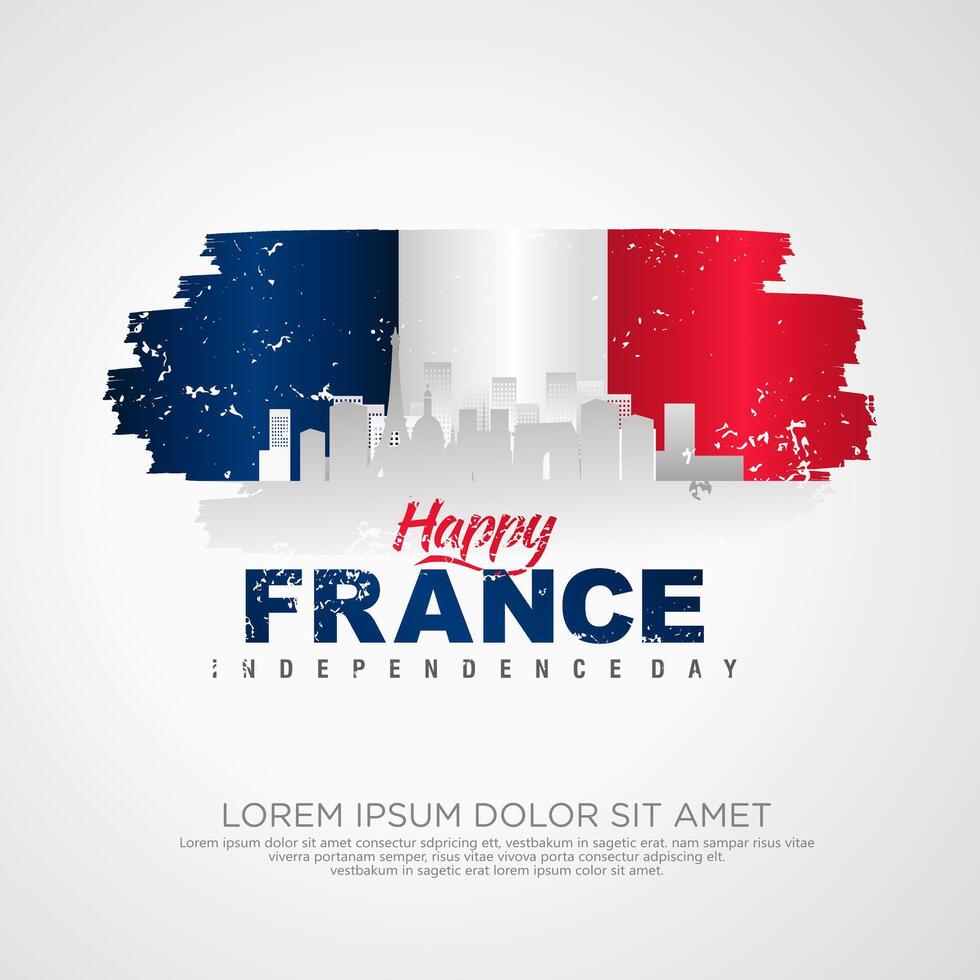 France day greeting card with grunge and splash effect on flag as a symbol of independence vector