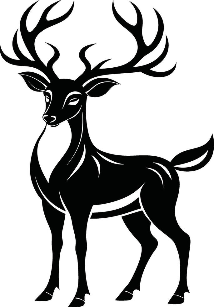 black and white deer illustration, graceful deer art vector