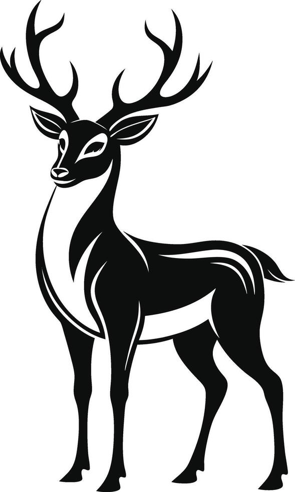 black and white deer illustration, graceful deer art vector