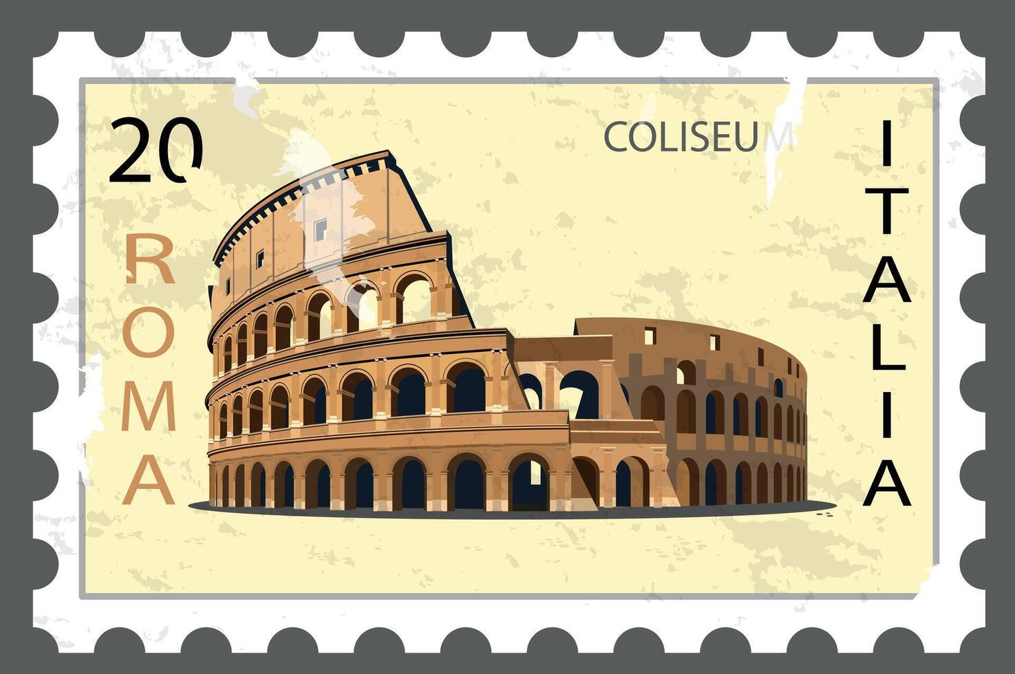 Postage stamp with the image of the Colosseum. . vector