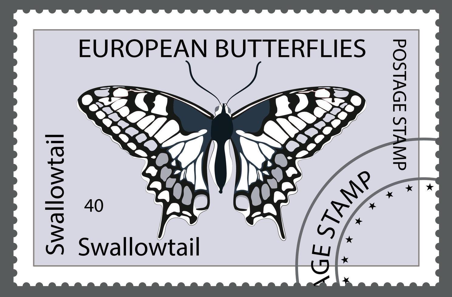 Postage stamp with the image of a butterfly. . vector