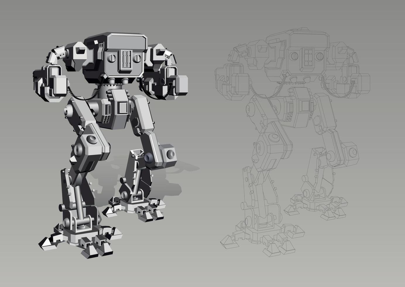 Drawing of a robot and drawing with guns. . vector