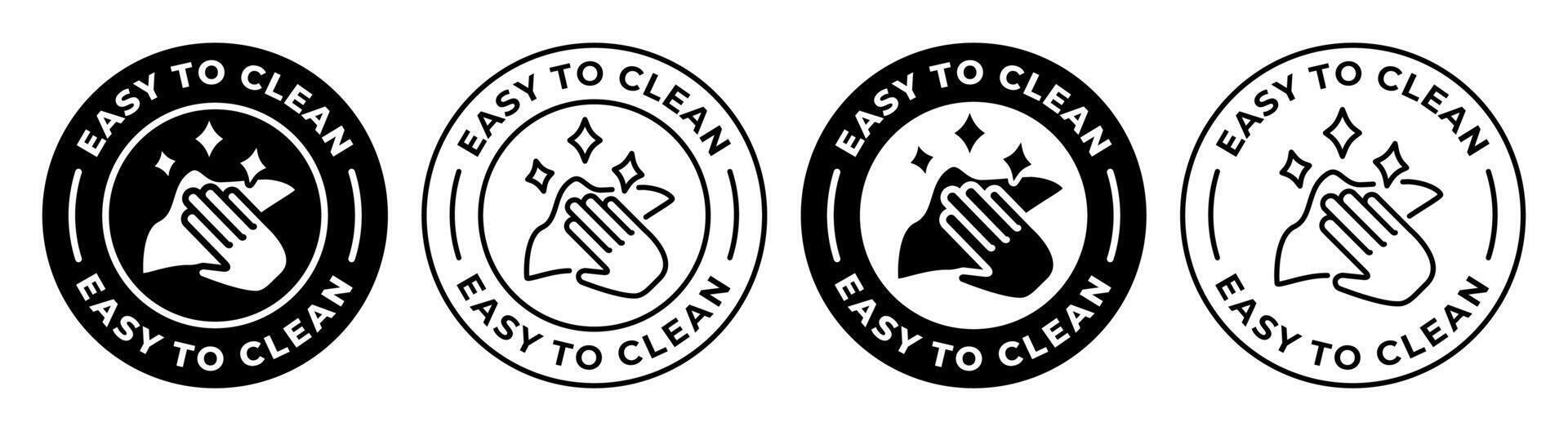 Easy to clean label. Napkin and hand icon. Wiping illustration. Cleaning service logo. Housekeeping sign. Household symbol or emblem for product packaging. Easy clean circle badge. vector