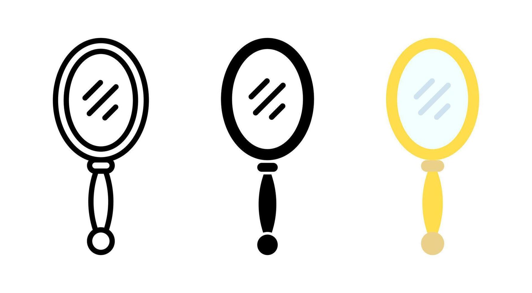 Handle mirror icon. Gold make-up mirror illustration. Portable reflect concept. vector