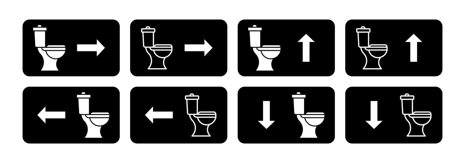 WC direction sign icon set. Restroom information banner. Public toilet pointer arrow emblem. Bathroom illustration. Public WC room pictogram. vector