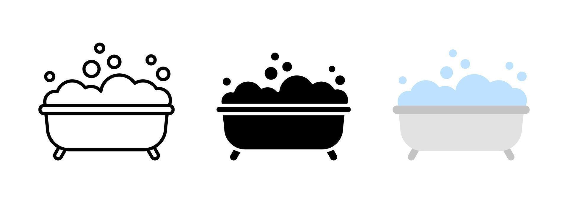 Basin with soap foam icon. Washing symbol. Bathtub with foam bubbles illustration. Vintage bath silhouette. Tub sign. vector