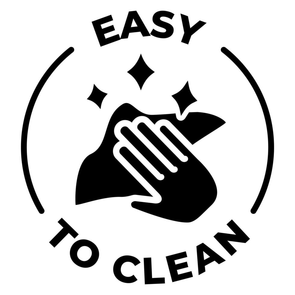 Easy to clean icon. Shiny napkin with hand emblem. Wiping illustration. Cleaning service badge. Housekeeping sign. Household symbol for product packaging. Easy to clean badge. vector