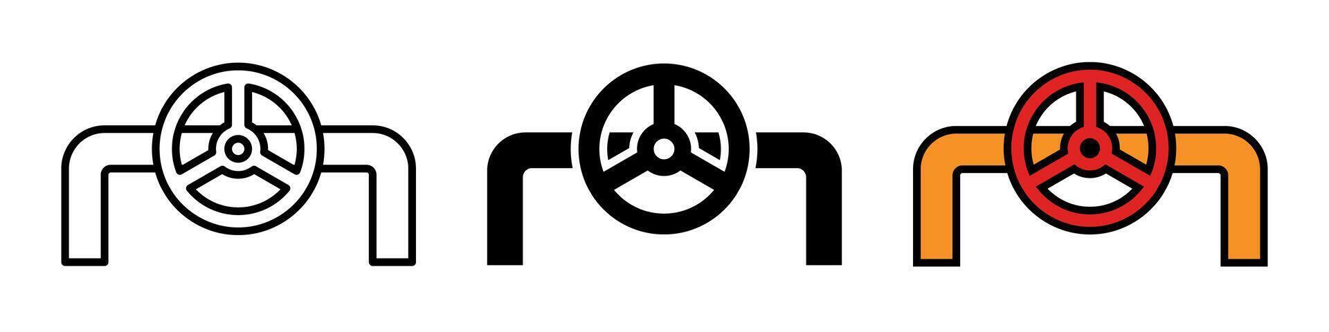 Pipeline with valve icon. Plumbing pipe symbol. Gas and water distribution system with faucet illustration. Pump or drain communication technology. Industrial tube sign. vector