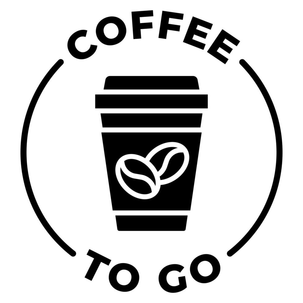 Coffee to go icon. Take away coffee cup illustration. Disposable paper cup with beans emblem, badge, sign, symbol, stamp or seal. Hot drink circle label. vector