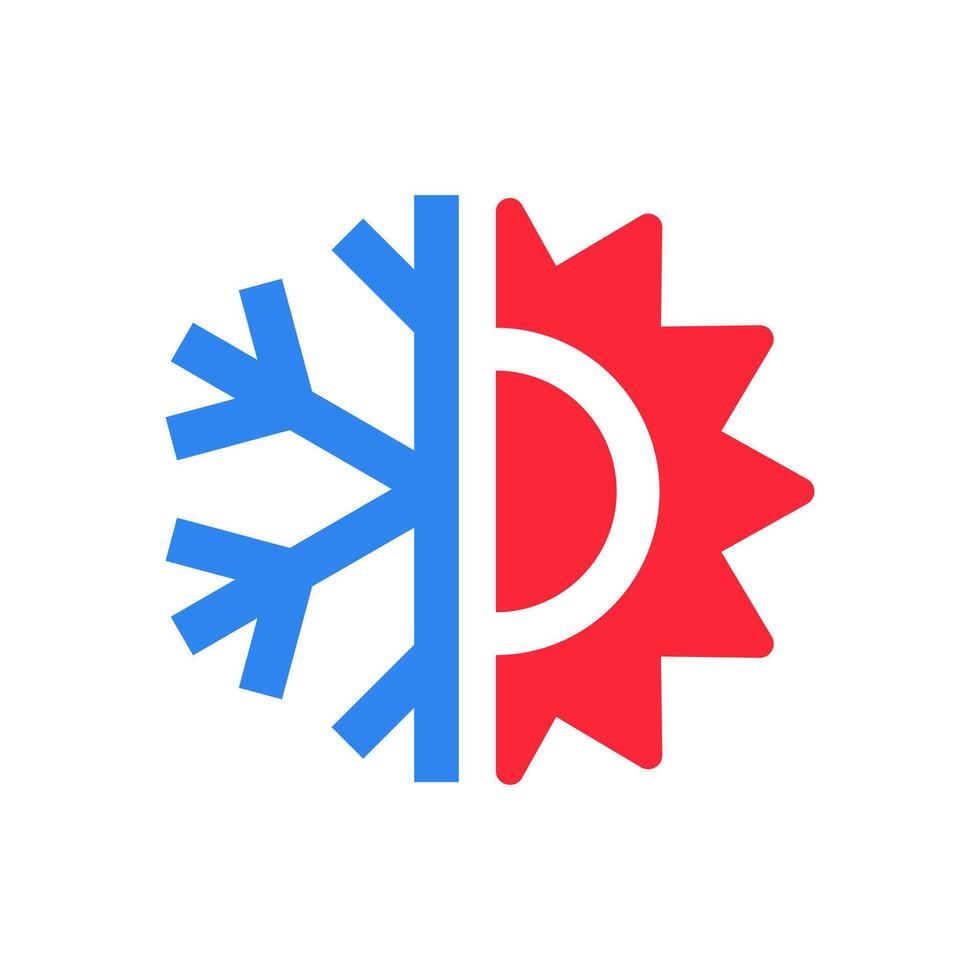 Winter and summer icon. Heat and freeze illustration. Hot and cold temperature symbol. Red sun and blue snowflake sign. Climate control air conditioner pictogram. vector