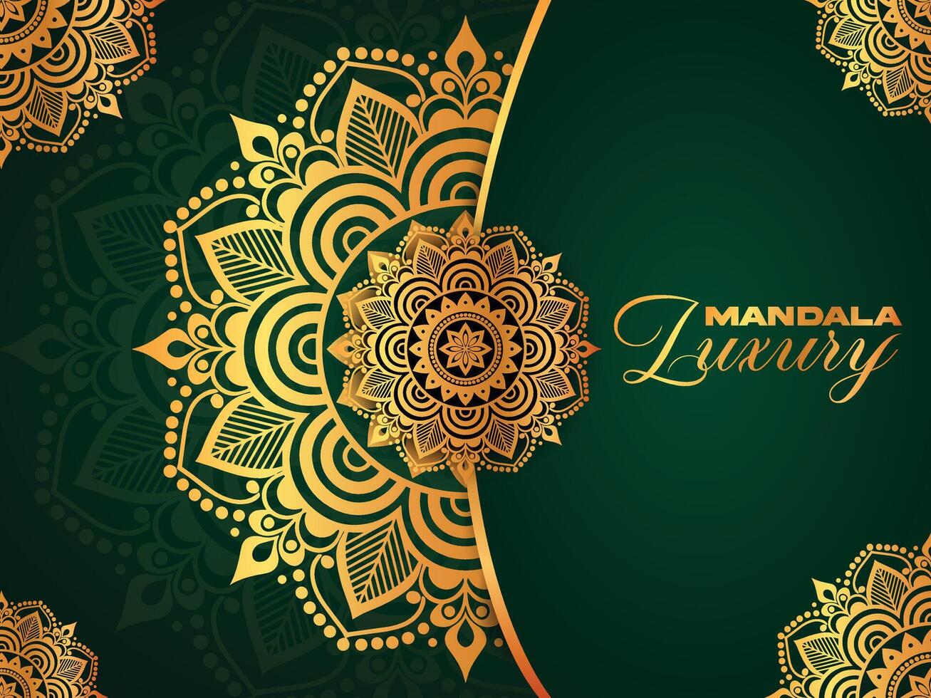 Elegant Golden Mandala on Dark Green Background vector