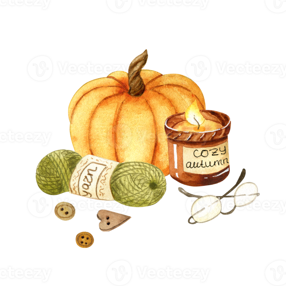 watercolor knitting cozy autumn postcards png