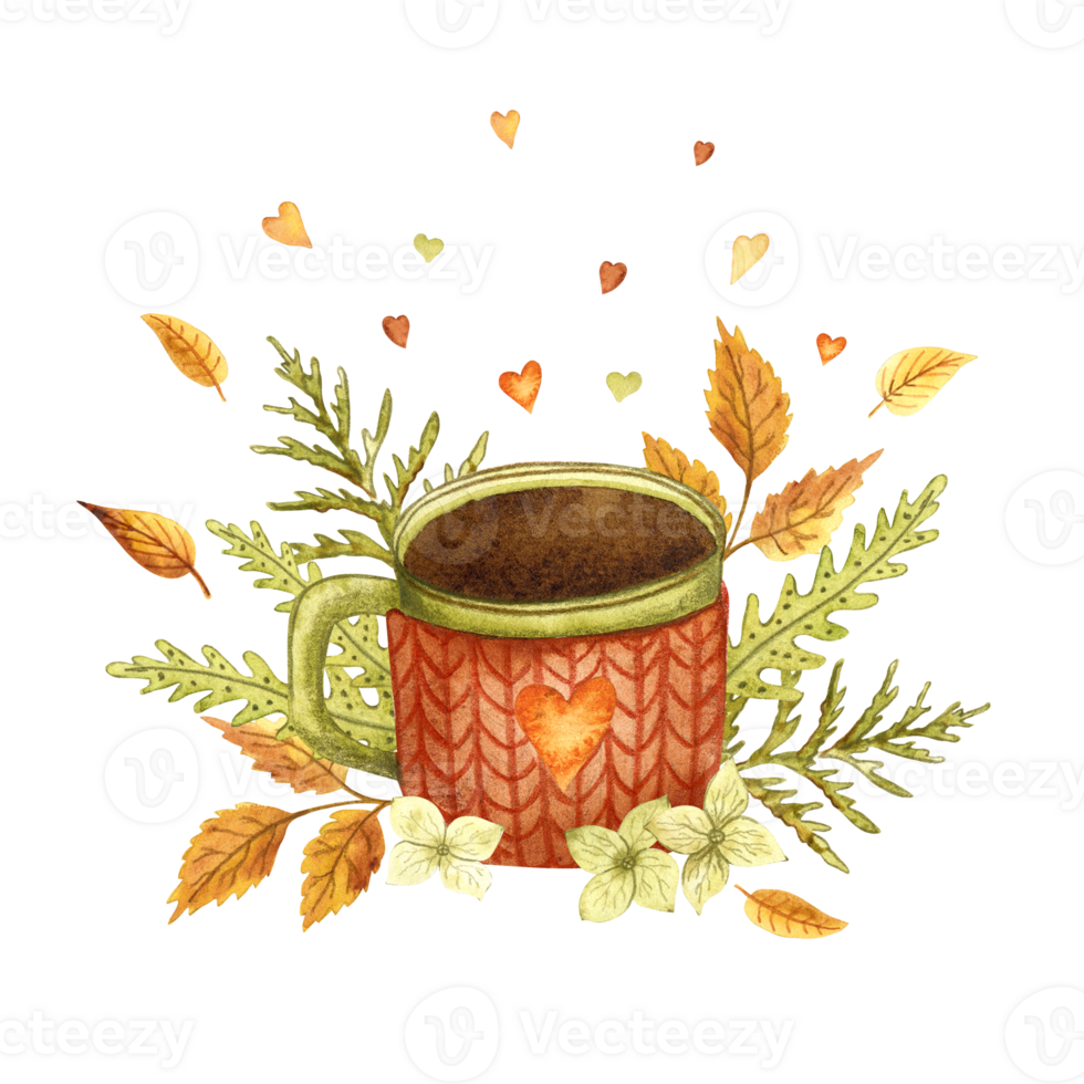 watercolor knitting cozy autumn postcards png