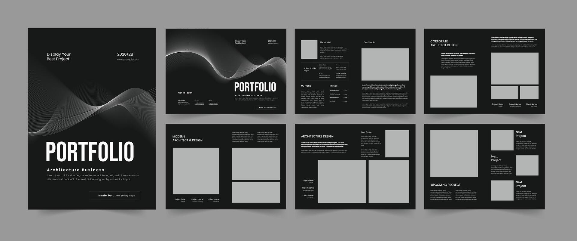 architecture portfolio book layout and architecture portfolio layout template vector