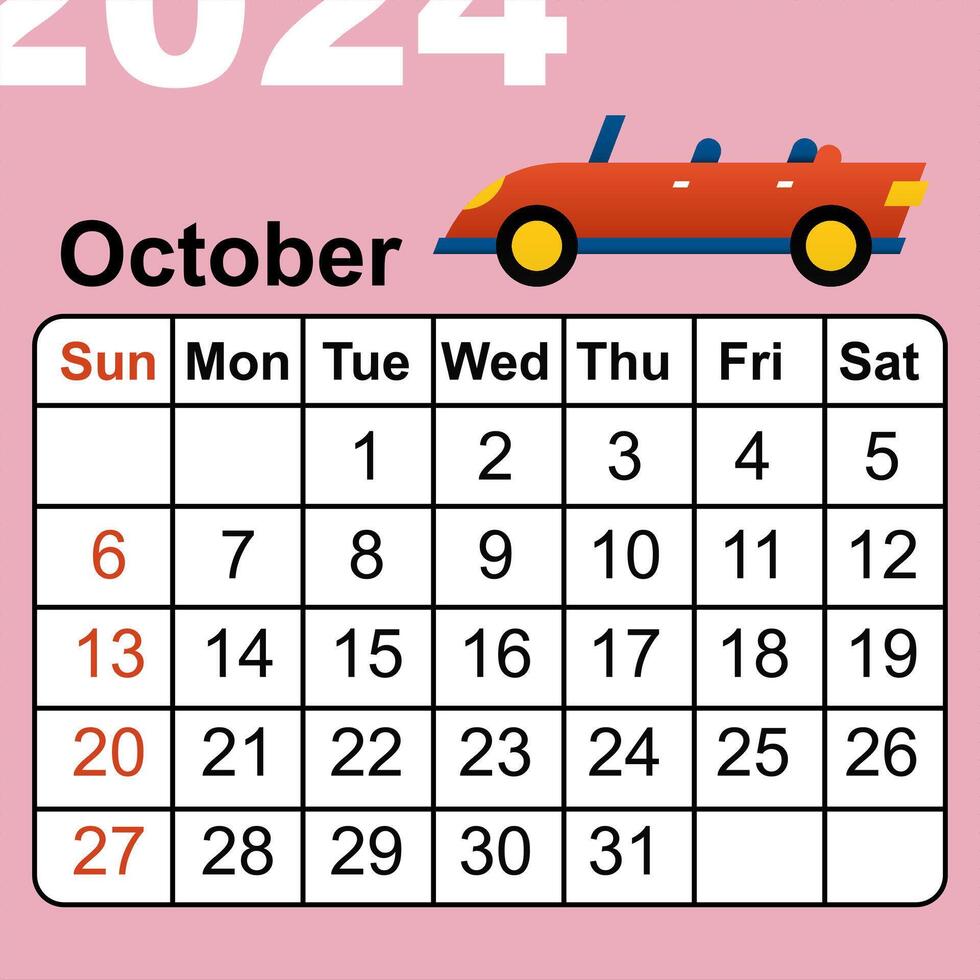 Printable calendar with colorful car vector