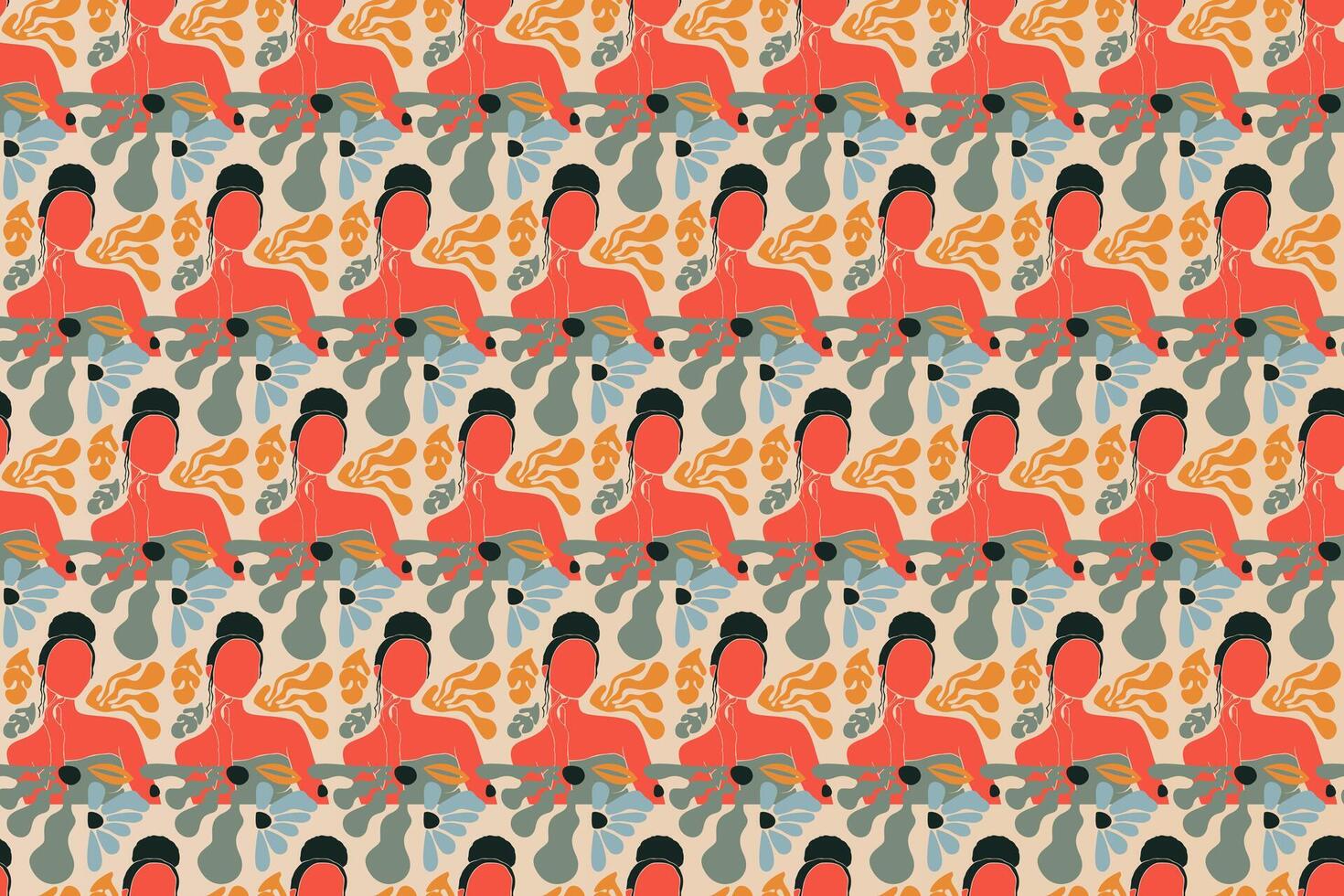 Floral girl seamless pattern illustration background vector