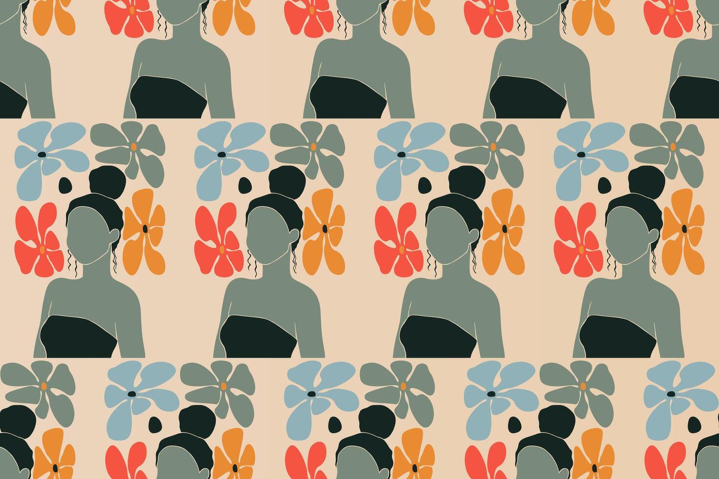 Floral girl seamless pattern illustration background vector