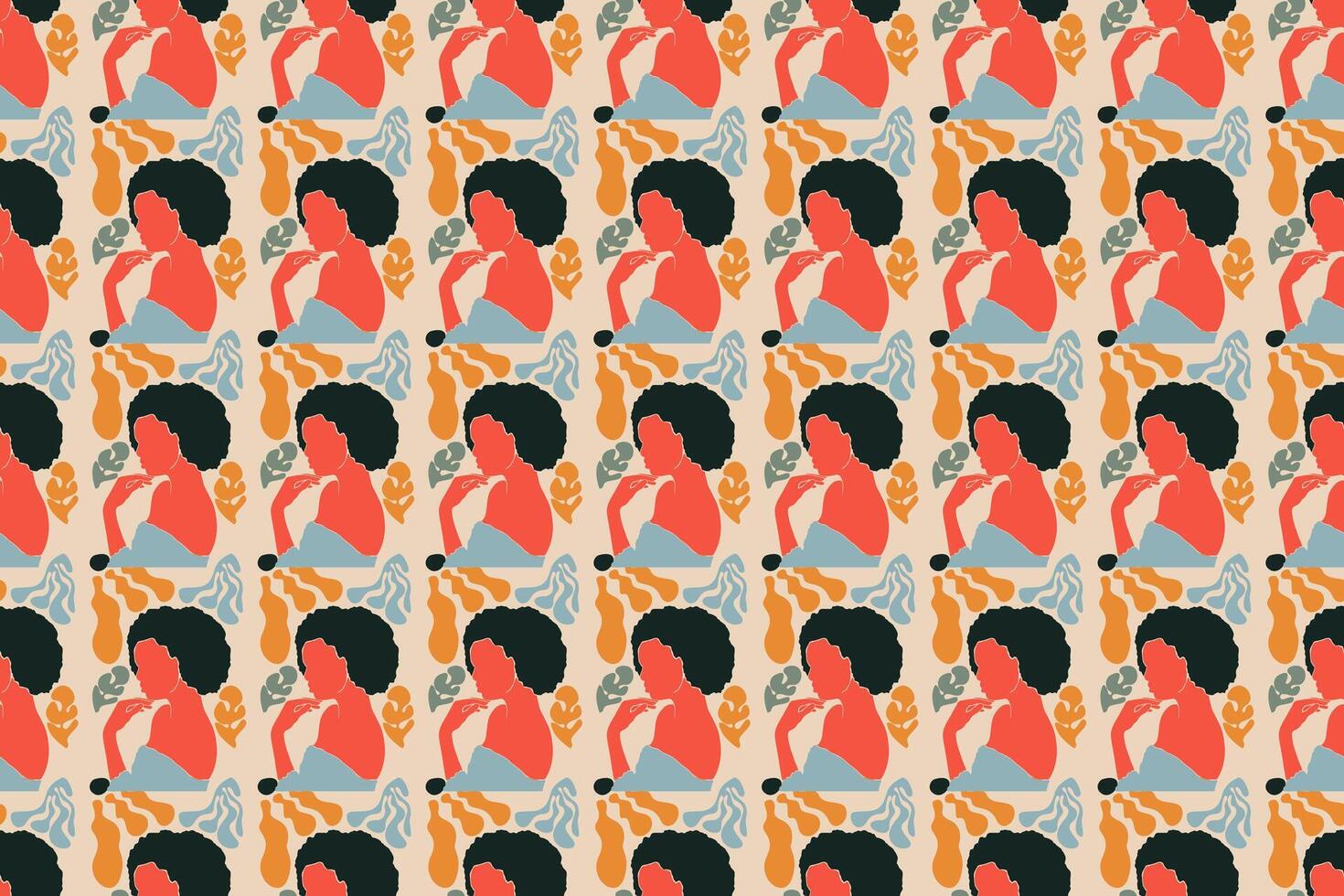 Floral girl seamless pattern illustration background vector