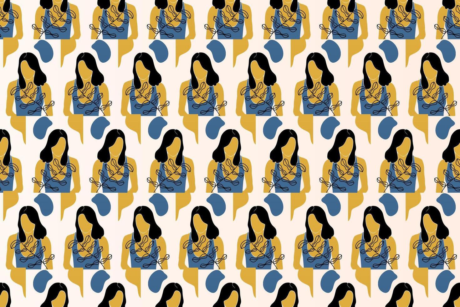 Floral girl seamless pattern illustration background vector