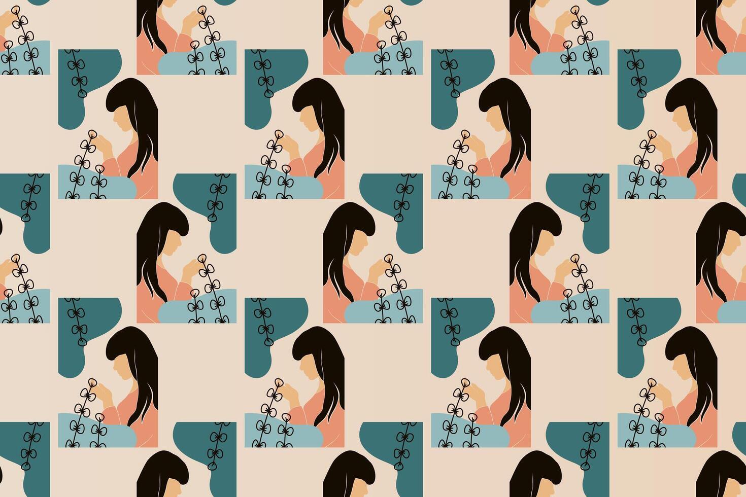 Floral girl seamless pattern illustration background vector