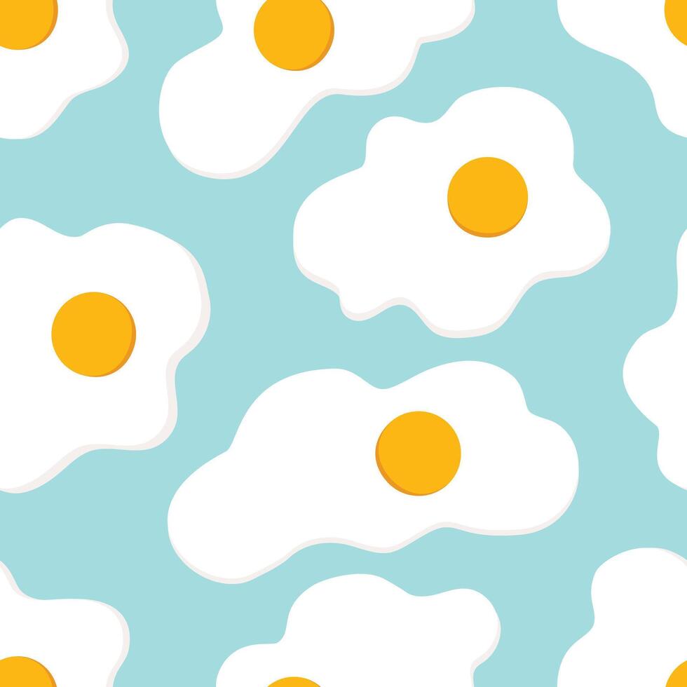 Seamless pattern with fried eggs in blue background vector