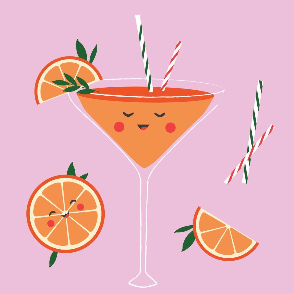 Clip art with Aperol spritz cocktails in cartoon style vector