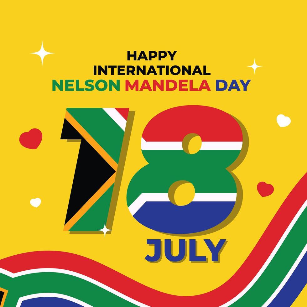 Banner Celebrate International Nelson Mandela Day July 18. Text design international Nelson Mandela Day on yellow background. South Africa flag concept art showing strength, unity and power vector