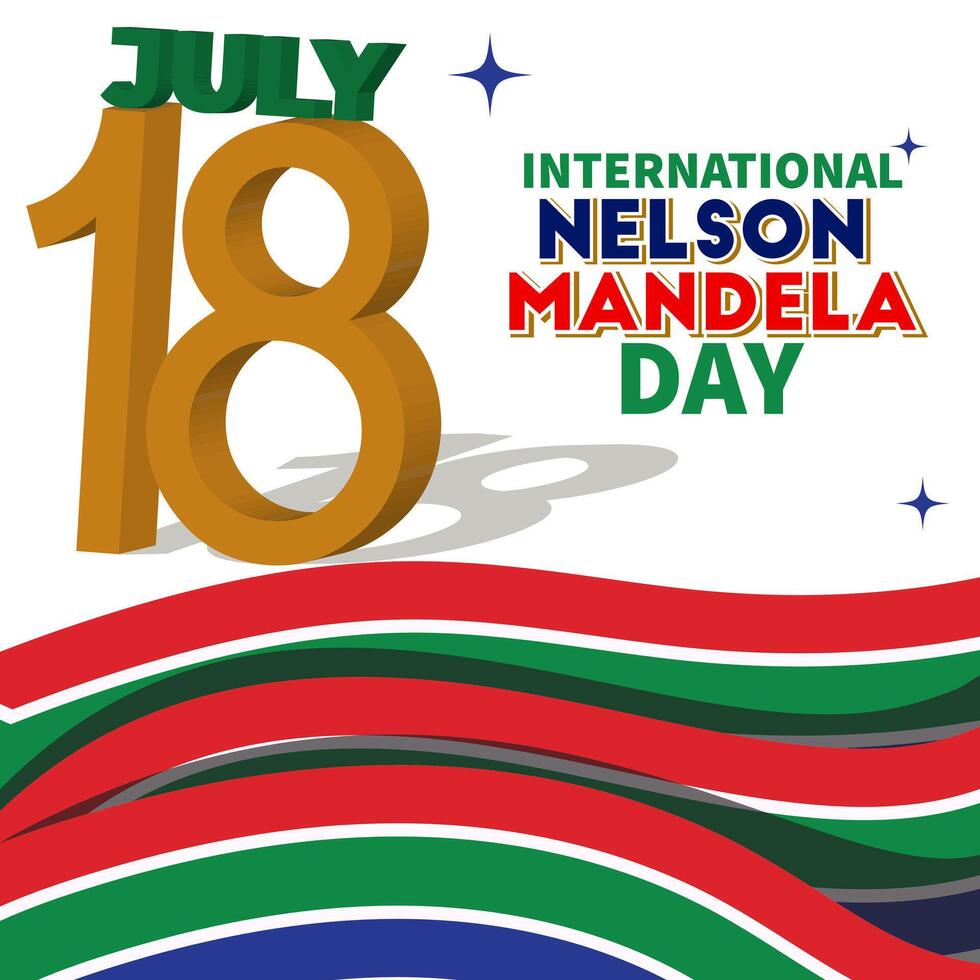 Banner Celebrate International Nelson Mandela Day July 18. Text design international Nelson Mandela Day on white background. South Africa flag concept art showing strength, unity and power vector