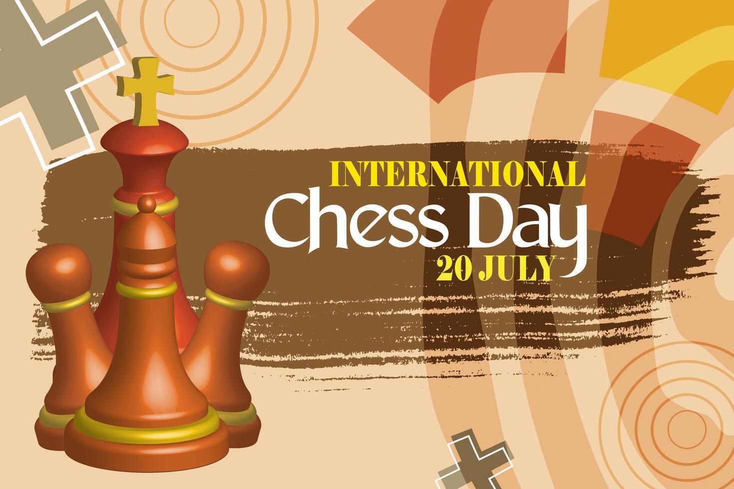 Banner Poster International Chess Day with Pieces and Chessboard in July 20th Celebration. Holiday concept Template for background, banner, card, poster with text inscription vector