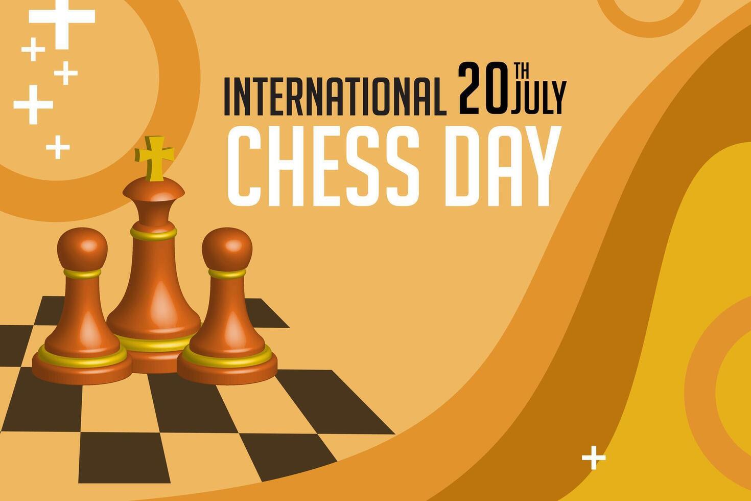 Banner Poster International Chess Day with Pieces and Chessboard in July 20th Celebration. Holiday concept Template for background, banner, card, poster with text inscription vector