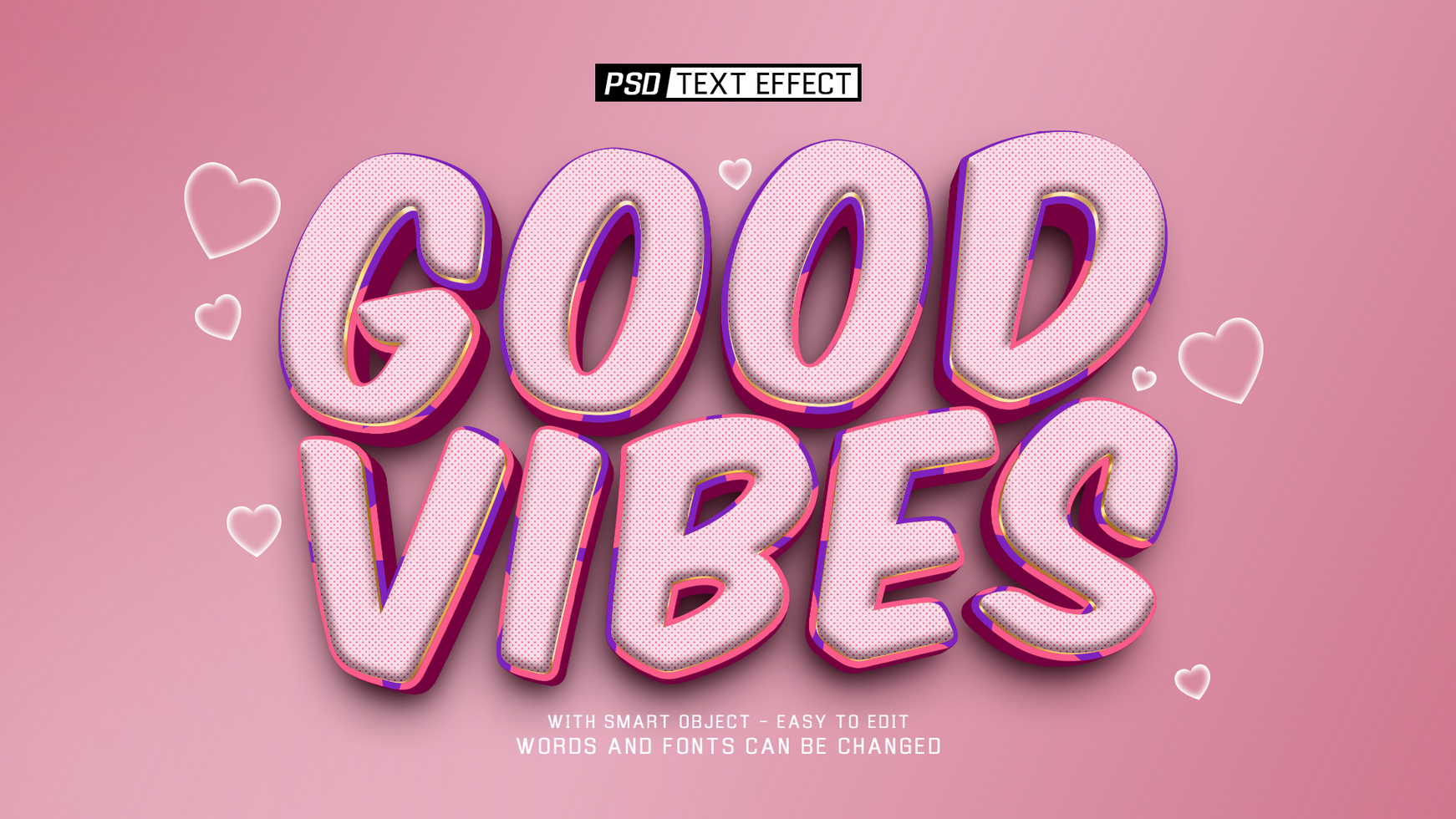 good vibes 3d text effect psd