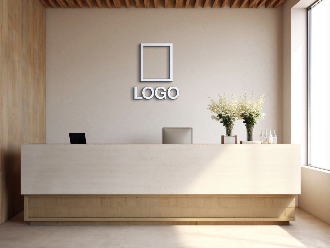 Logo mockup sign mockup design brand identity mockup company logo reception logo mockup branding psd