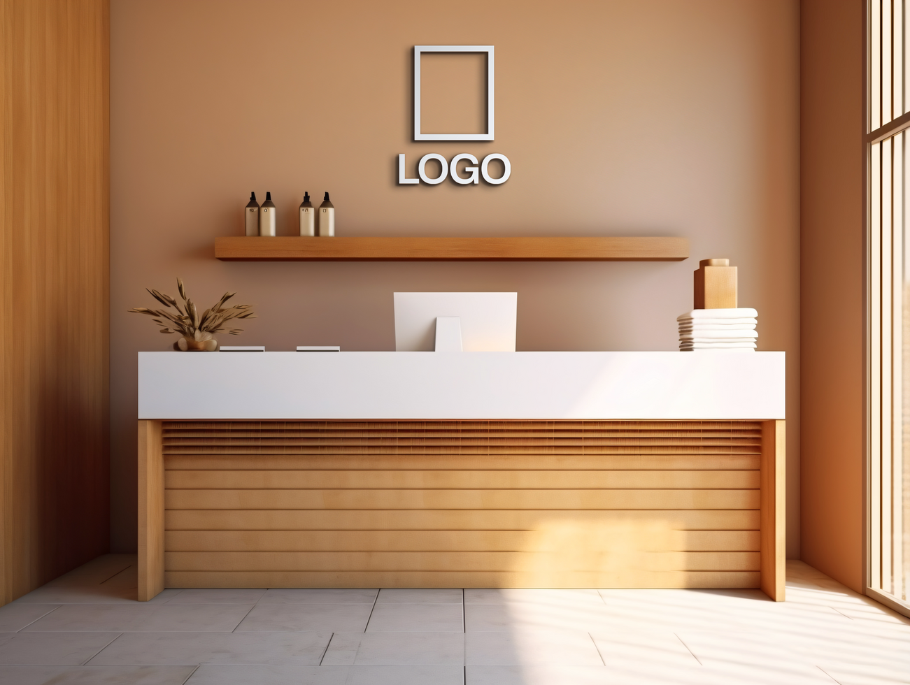 Logo mockup sign mockup design brand identity mockup company logo reception logo mockup branding psd