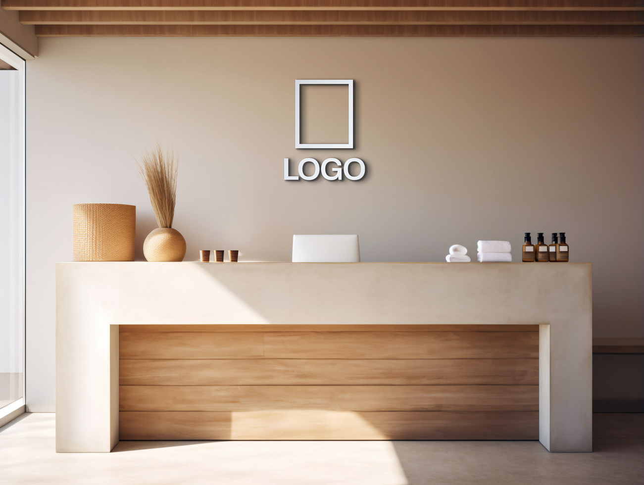 Logo mockup sign mockup design brand identity mockup company logo reception logo mockup branding psd