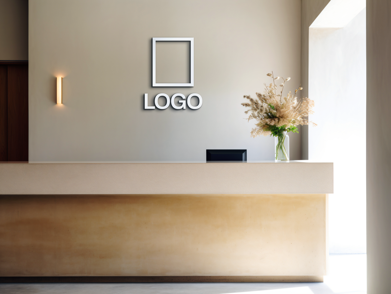 Logo mockup sign mockup design brand identity mockup company logo reception logo mockup branding psd