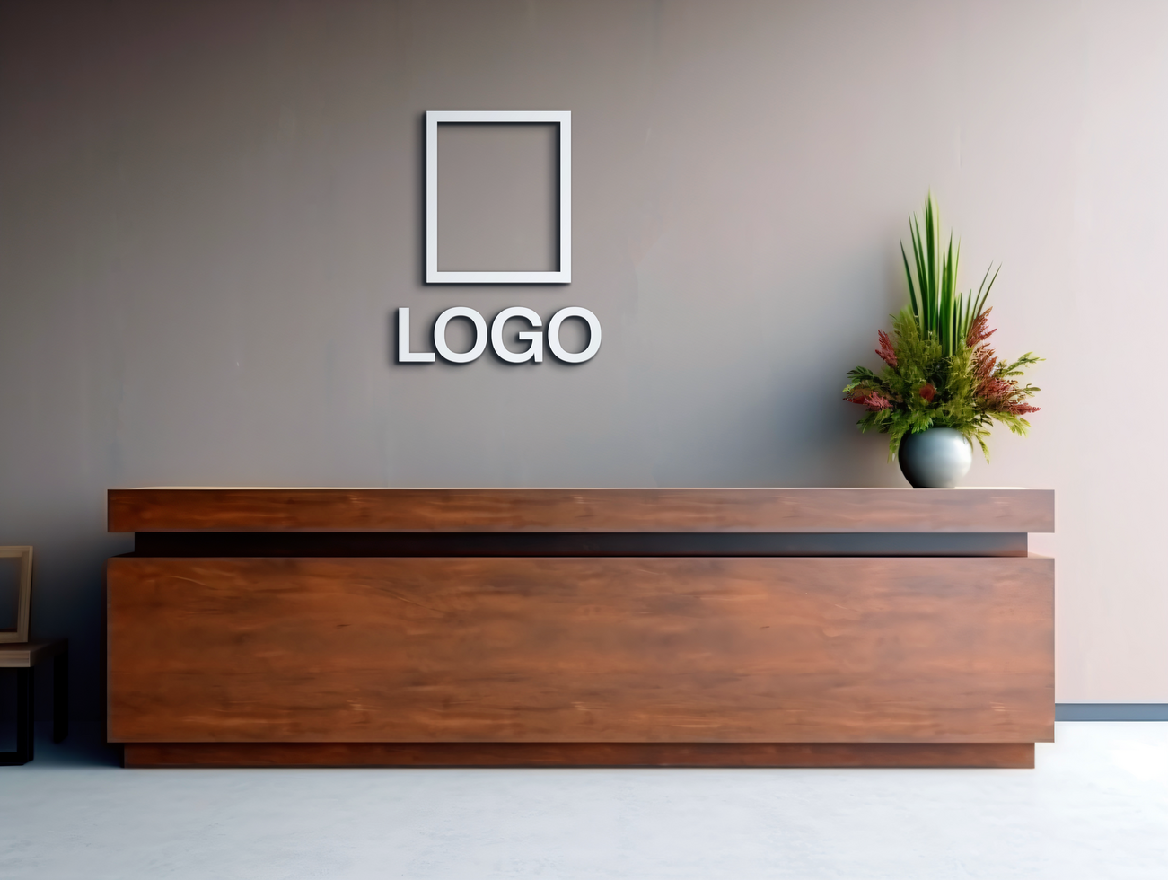 Logo mockup sign mockup design brand identity mockup company logo reception logo mockup branding psd