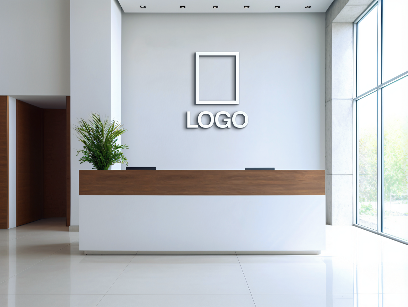 Logo mockup sign mockup design brand identity mockup company logo reception logo mockup branding psd