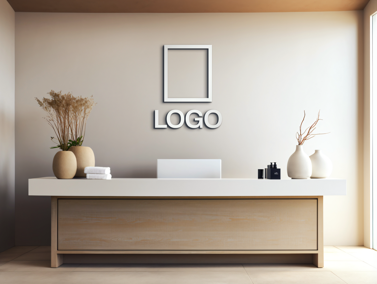 Logo mockup sign mockup design brand identity mockup company logo reception logo mockup branding psd