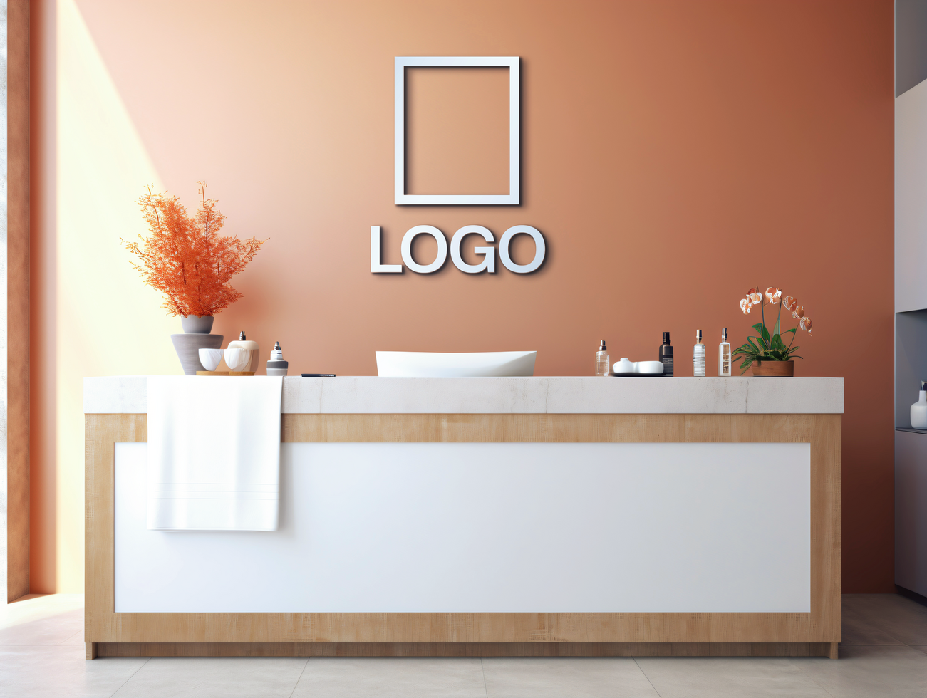 Logo mockup sign mockup design brand identity mockup company logo reception logo mockup branding psd