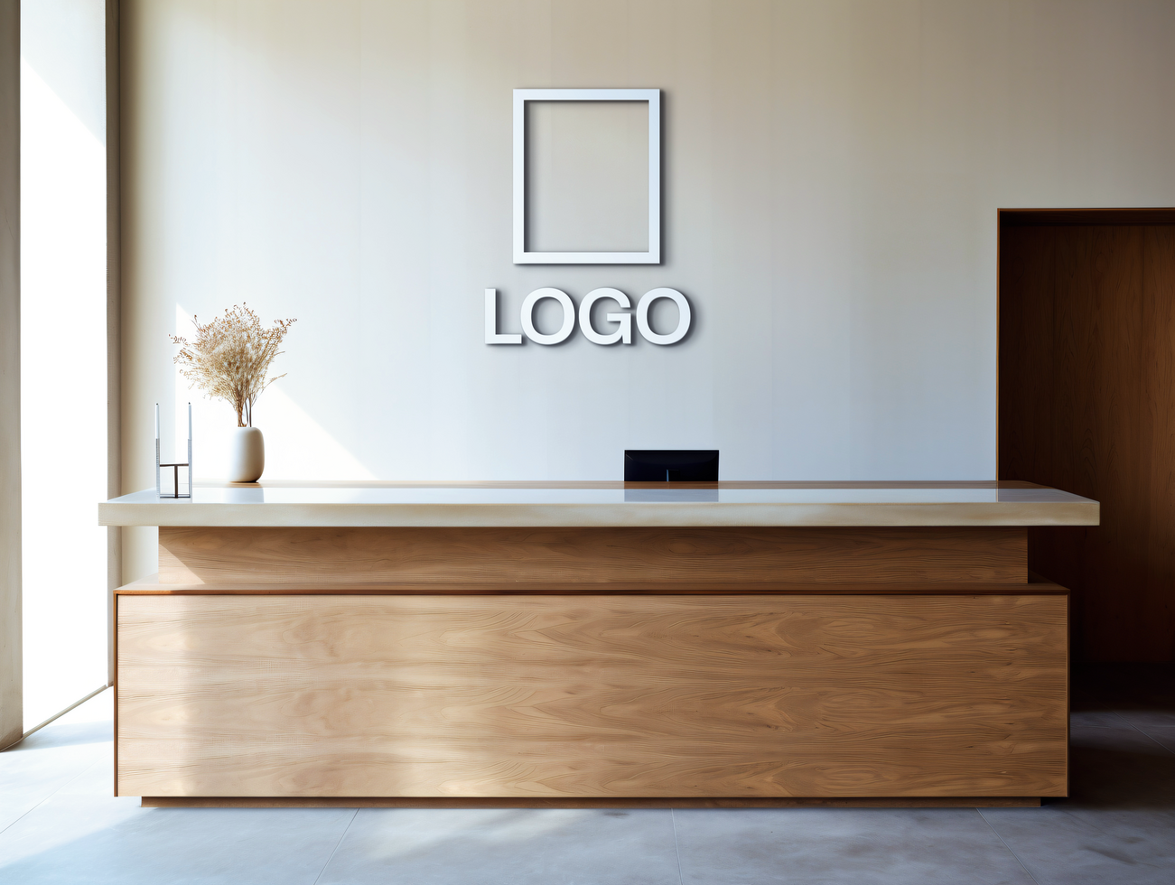 Logo mockup sign mockup design brand identity mockup company logo reception logo mockup branding psd