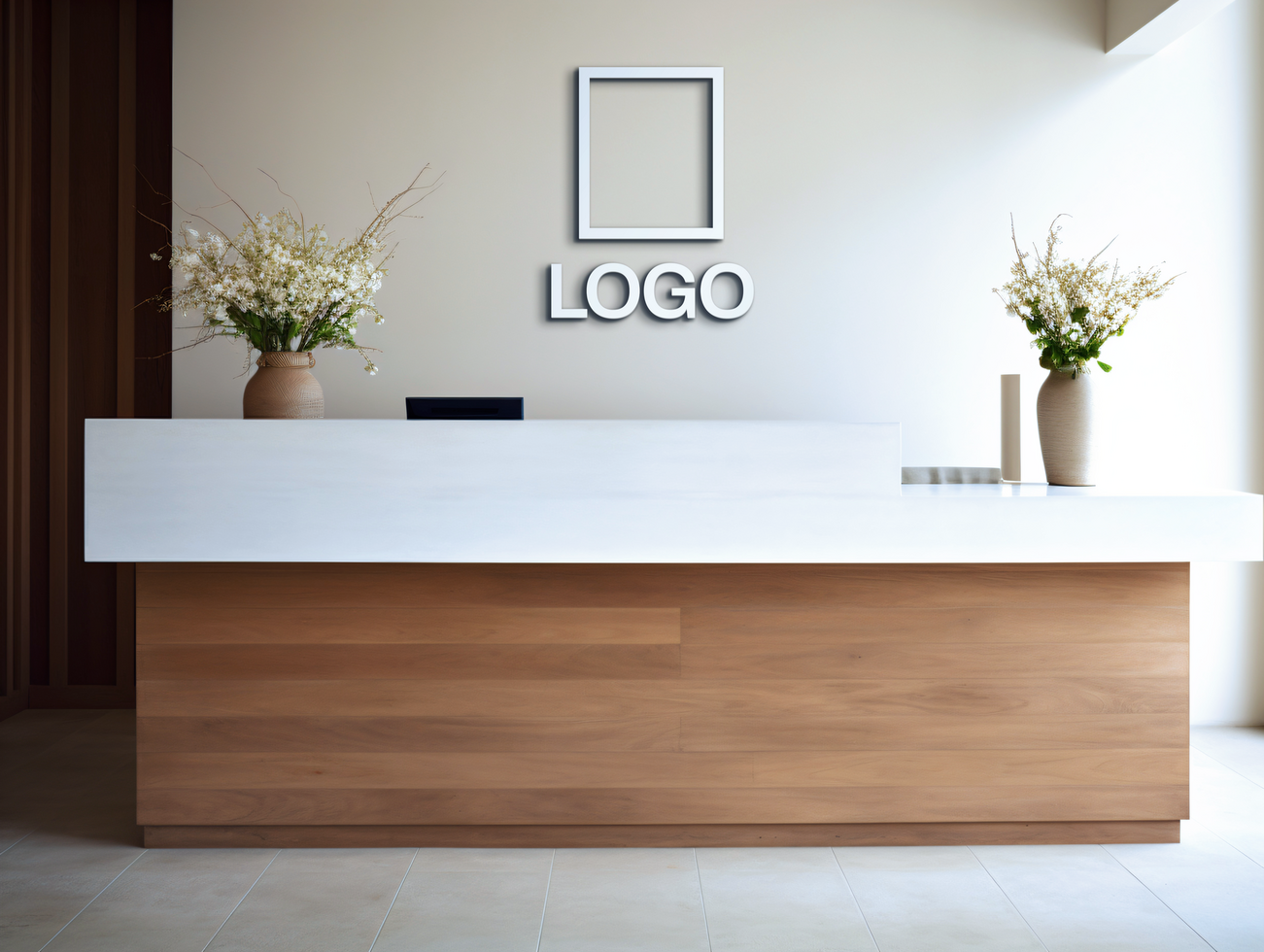 Logo mockup sign mockup design brand identity mockup company logo reception logo mockup branding psd