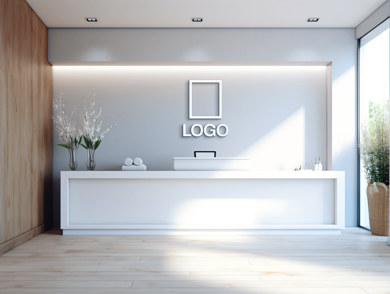 Logo mockup sign mockup design brand identity mockup company logo reception logo mockup branding psd