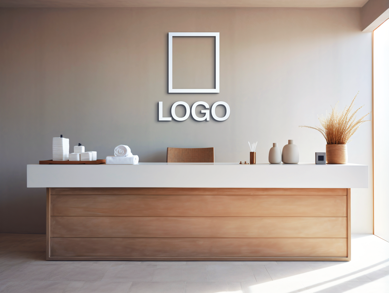Logo mockup sign mockup design brand identity mockup company logo reception logo mockup branding psd