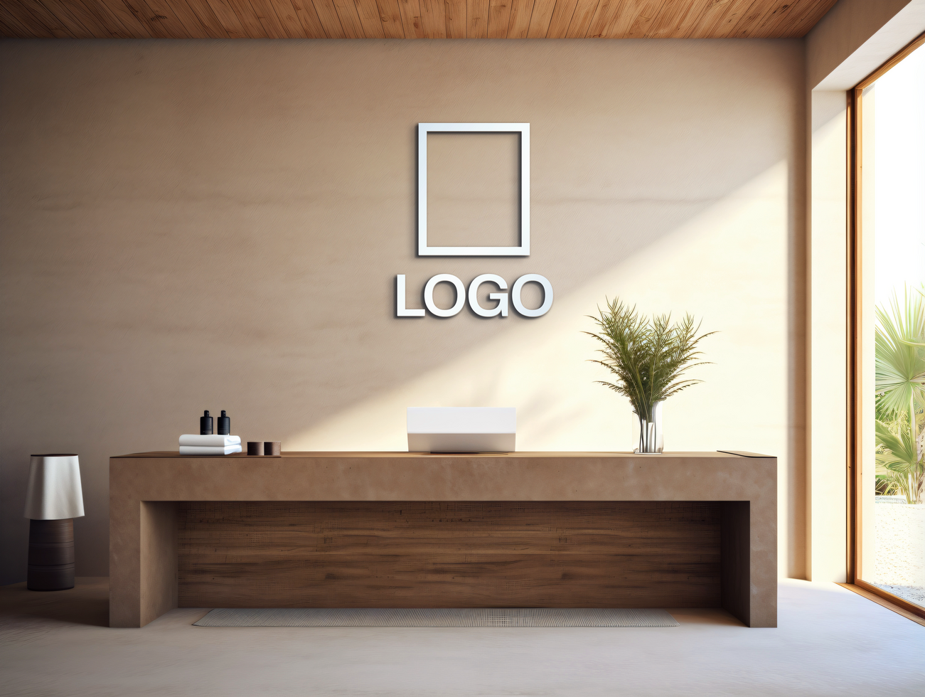 Logo mockup sign mockup design brand identity mockup company logo reception logo mockup branding psd